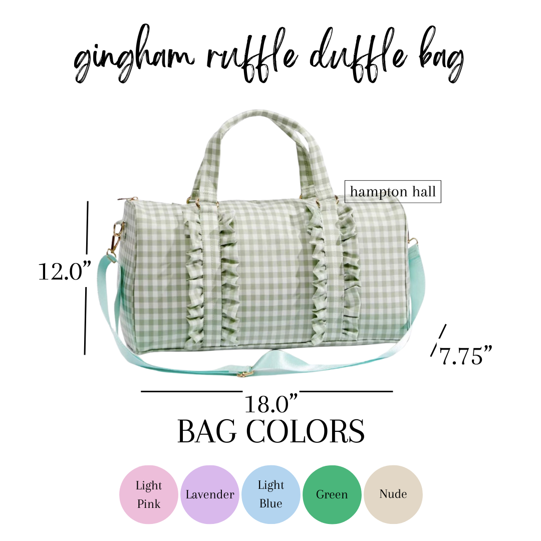 Gingham Ruffle Duffle Bag. 2 Patches included.