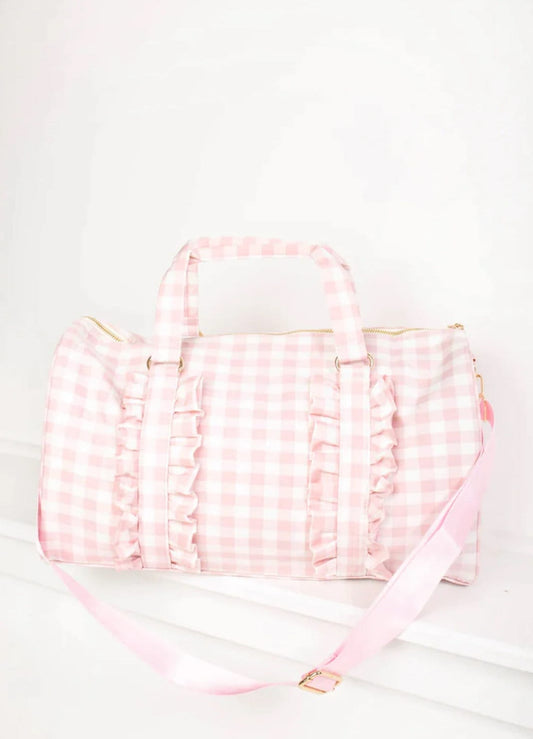 Gingham Ruffle Duffle Bag. 2 Patches included.