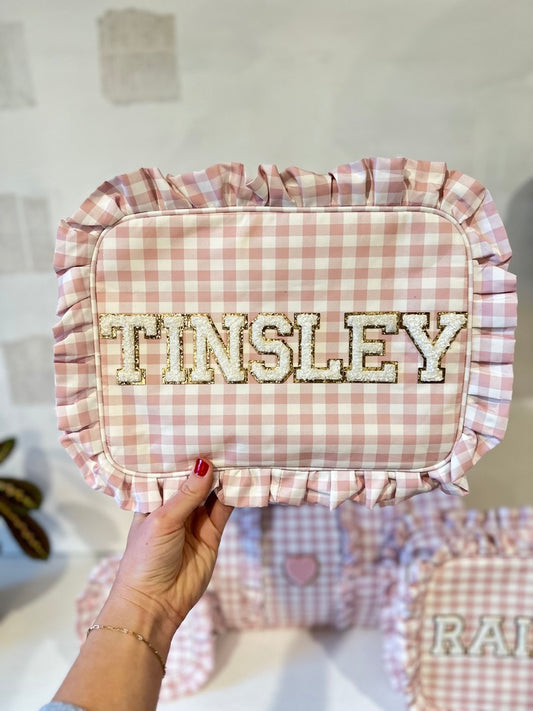 Extra Large XL Gingham Ruffle Bag - Personalized, Patches Included