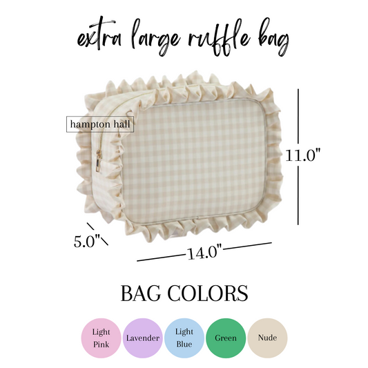 Extra Large XL Gingham Ruffle Bag - Personalized, Patches Included