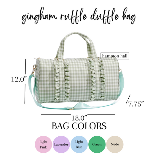 Gingham Ruffle Duffle Bag. 2 Patches included.